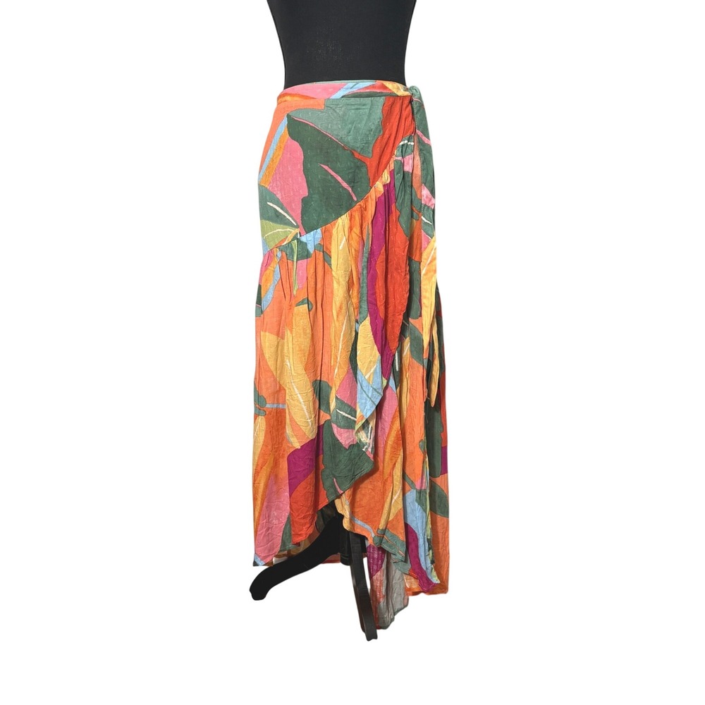 Christian Siriano Wrap Tropical Ruffle Maxi Skirt Size S Asymmetric Tiered Boho - Picture 2 of 11